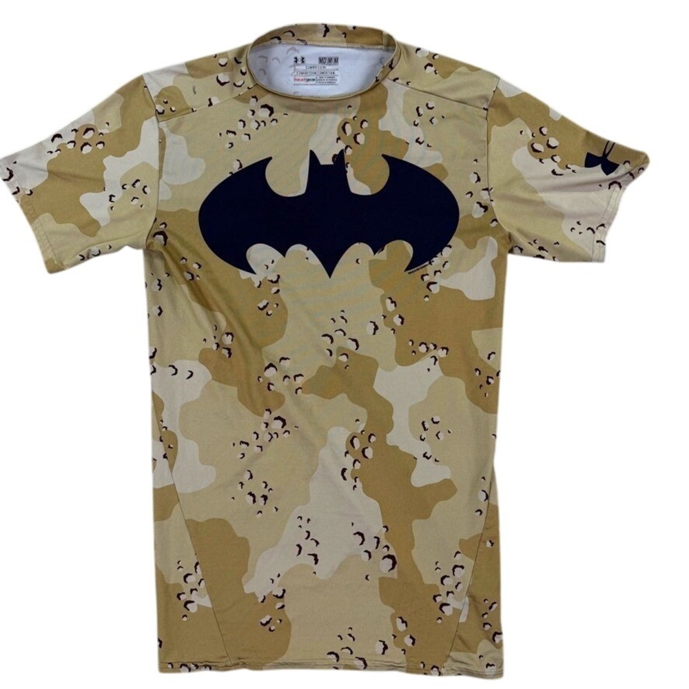 Under Armour Alter Ego Batman Shirt Mens Medium Tan Camo Compression Gym Outdoor